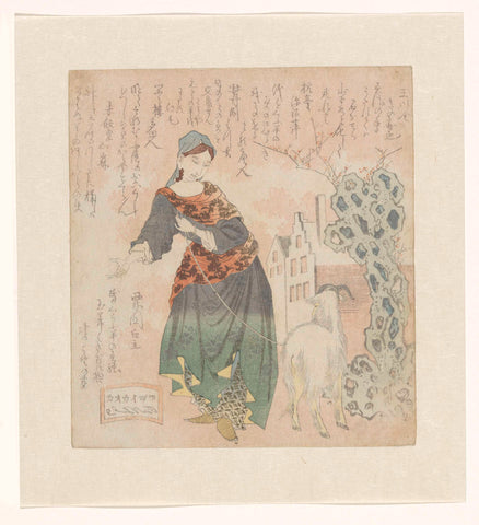 European woman with goat, Totoya Hokkei, 1823 Canvas Print