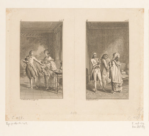 Two performances from Der kleiner Cäsar, Daniel Nikolaus Chodowiecki, 1782 Canvas Print