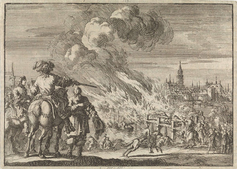 Louis II of Bourbon-Condé had the bridge of Strasbourg burned, 1672, Jan Luyken, 1698 Canvas Print