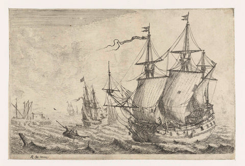 Seascape with several ships at a shipyard, Reinier Nooms, 1656 - 1659 Canvas Print