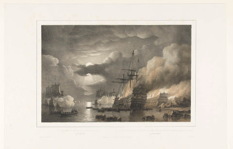 Burning of the French ships at La Hogue, 1692, Petrus Johannes Schotel, 1848 - 1855 Canvas Print