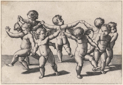 Dansende putti, Marcantonio Raimondi, 1517–1520 Canvas Print