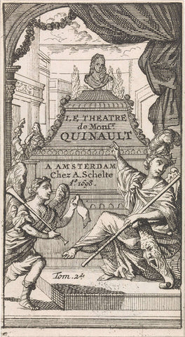 Fame and Minerva point to the tomb monument of Philippe Quinault, Caspar Luyken, 1697 Canvas Print