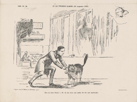 Cartoon on Keuchenius who tethers the cat to the bell, 1866, Johan Michaël Schmidt Crans, 1866 Canvas Print