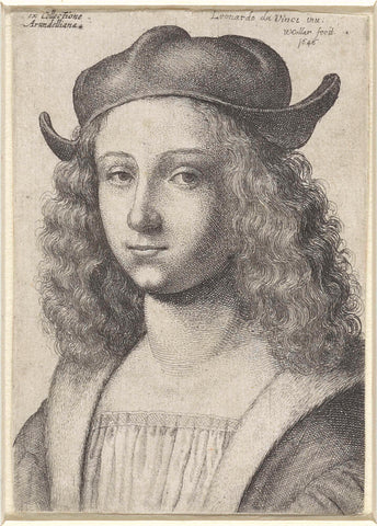 Portrait of a young man with long curly hair and a hat, Wenceslaus Hollar, 1646 Canvas Print