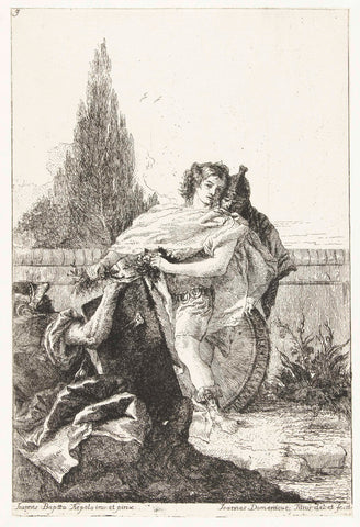 Ubaldo and Carlo blame Rinaldo for his weakness, Giovanni Domenico Tiepolo, 1775 Canvas Print