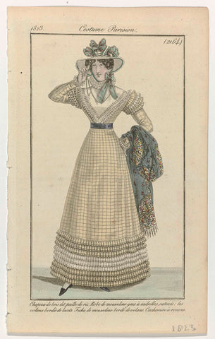 Journal des Dames et des Modes, Costume Parisien, 10 July 1823, (2164): Chapeau de bois dit paille de riz (...), anonymous, 1823 Canvas Print