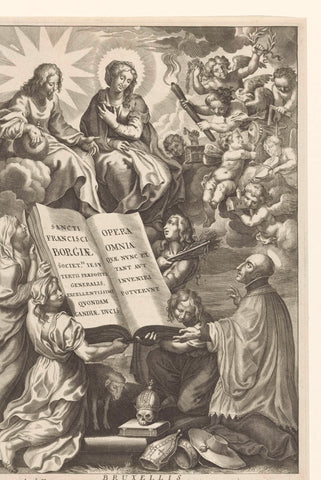 Author offers presents book to Christ and Mary, anonymous, 1675 Canvas Print