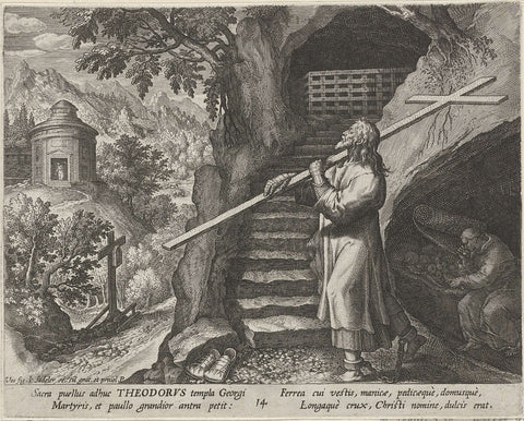 Saint Theodorus Tiro as a hermit, Johann Sadeler (I), 1598 Canvas Print