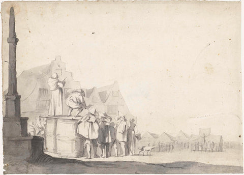 Market square with announcer on a barrel, Moses ter Borch (possibly), 1661 Canvas Print