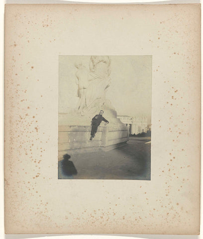 Tony Artz sitting on the pedestal of a sculpture on the grounds of the World's Fair in St. Louis (Louisiana Purchase Exposition), 1904, Jan Schüller, 1904 Canvas Print
