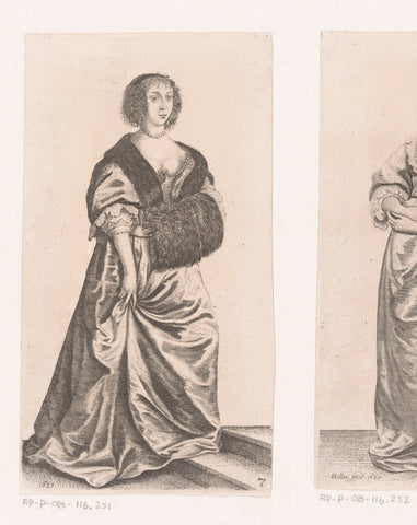 English woman of standing with mof, standing on stair step, Wenceslaus Hollar, 1665 - 1707 Canvas Print