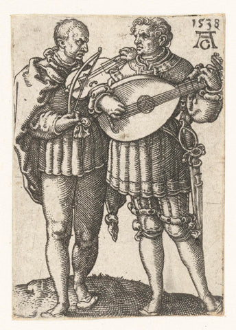 Twee muzikanten, Heinrich Aldegrever, 1538 Canvas Print