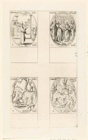 Heilige Benignus van Dijon, Christus met Maria en vele heiligen (Allerheiligen), Engelen trekken zielen de hemel in (Allerzielen), Heilige Hubertus van Luik (1-3 november), Jacques Callot, 1632 - 1636 Canvas Print