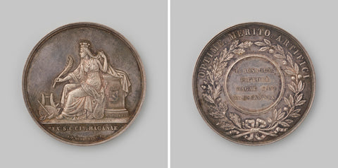 Prize medal, granted to the painter Johannes Bosboom in 1839 during the biennial exhibition of paintings in The Hague by the Municipality of The Hague for his painting The Paris Quay in Rouen, Johannes Petrus Schouberg, 1839 Canvas Print