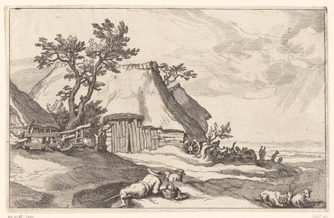 Farm and shepherd with sheep and goat, Boëtius Adamsz. Bolswert, 1614 Canvas Print