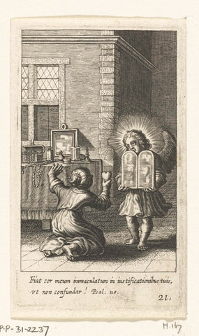 Child with heart kneels before angel with law tables with hearts, Boetius Adamsz. Bolswert, 1624 Canvas Print