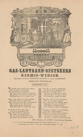 Kermisprent van de gaslantnopstekers van Amsterdam voor het jaar 1847, anonymous, 1847 Canvas Print