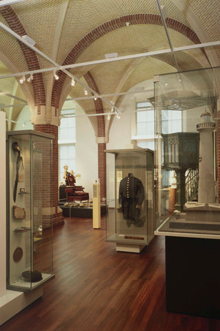 Room 112 with pulpit and display cases, one of which with a model of a lighthouse, 2003 Canvas Print