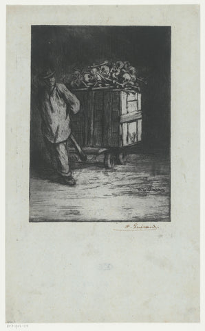 Man pulls a cart with skulls and bones, Henri Charles Guérard, 1873 Canvas Print