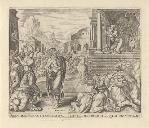 Jona voorspelt de ondergang van Nineve, Philips Galle, 1596 - 1633 Canvas Print