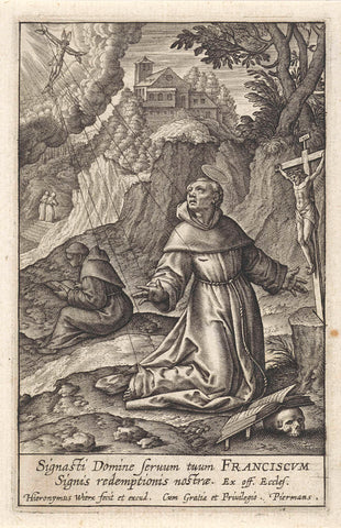 Saint Francis of Assisi receives the stigmata, Hieronymus Wierix, 1563 - before 1619 Canvas Print