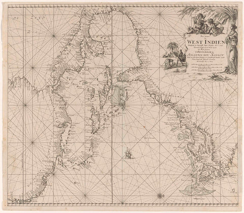 Map of the West Indies and the Caribbean Sea with the adjacent part of the Atlantic Ocean, Jan Luyken, 1684 - 1799 Canvas Print