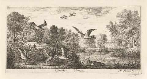 Landscape with lapwings, Albert Flamen, 1648 - 1692 Canvas Print