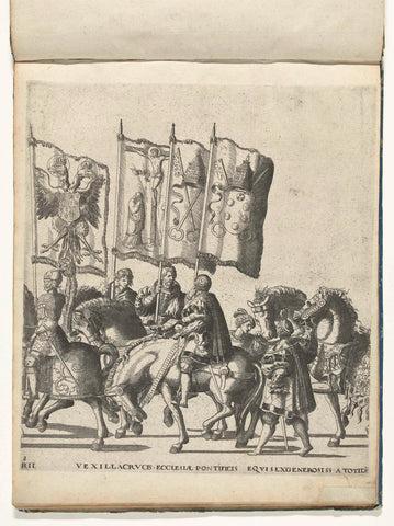 Standard bearers with arms of Habsburg and the Pope of Rome, plate 8, Nicolaas Hogenberg, 1615 - 1620 Canvas Print