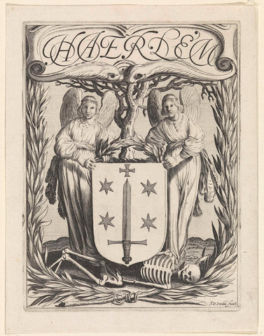 Coat of arms of Haarlem with two angels, Jan van de Velde (II), 1628 Canvas Print