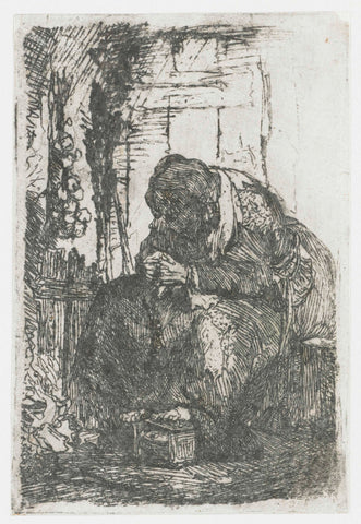 Old Woman Seated in a Cottage, with a String of Onions, Rembrandt van Rijn, c. 1629 Canvas Print