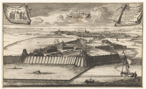 Construction of pilework and reinforced lock at Muiden, 1673, Cornelis Gerritsz Decker (possibly), 1673 Canvas Print