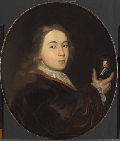 Johannes Bakhuysen (1683-1731). With a Miniature Portrait of his Father Ludolf, Ludolf Bakhuysen, 1699 - 1708 Canvas Print