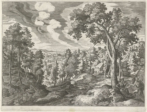 Landscape with Juda and Tamar, Johann Sadeler (I), 1580 - 1600 Canvas Print