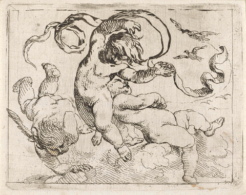 Three flying putti with banderolls, Cornelis Schut (I), 1618 - 1655 Canvas Print