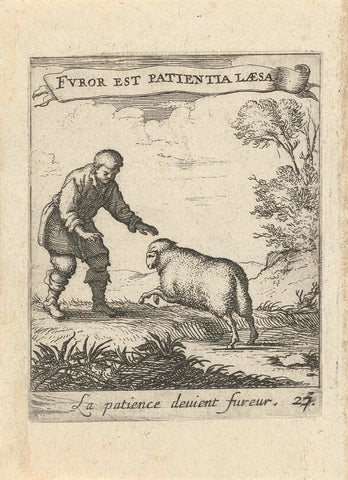 Landscape with man and sheep, Albert Flamen, 1672 Canvas Print