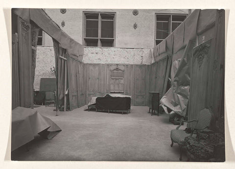 The western courtyard with a test set-up of chamber paneling at the end of 1956, 1956 - 1957 Canvas Print