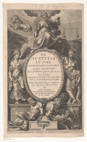 Allegorical title page with the tronende Astraea, Cornelis Galle (I), 1632 Canvas Print