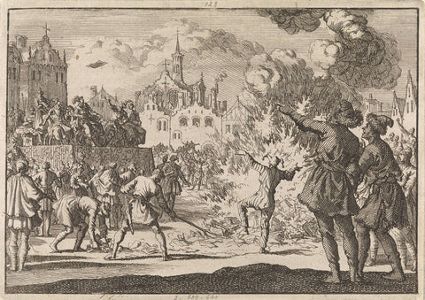 Bible burning in Hungary, c. 1660, Jan Luyken, 1698 Canvas Print