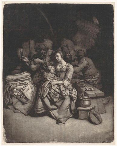 Vrouw met een slapend kind in een herberg, Wallerant Vaillant, 1658 - 1677 Canvas Print