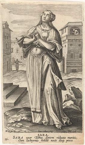 Sara, wife of Tobias, Jan Collaert (II), 1588 - 1595 Canvas Print