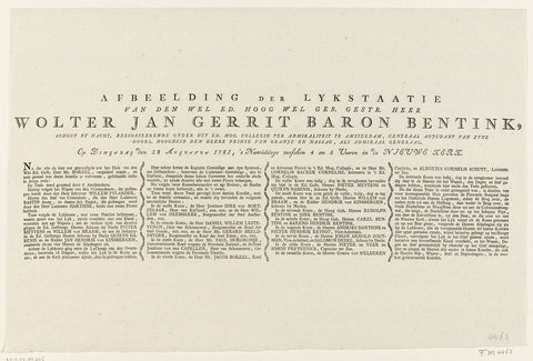 Text for under the print of the mortuary of Wolter Jan Gerrit baron Bentinck, 1781, Jacobus Kok, 1781 Canvas Print