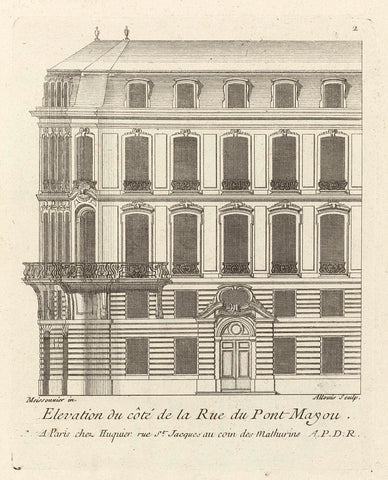 View of the north façade of léon Brethous's house in Bayonne, Juste Aurèle Meissonnier, 1738 - 1749 Canvas Print