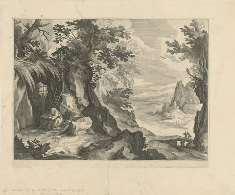 Hermit in landscape, Aegidius Sadeler, 1580 - 1629 Canvas Print