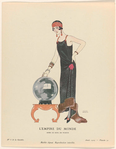 Gazette du Bon Ton. Art- Modes & Frivolités, 1924 - No. 6 : L'Empire du monde / Robe du soir, by Worth, George Barbier, 1924 Canvas Print