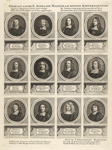 Left half with twelve portraits of a total of twenty-four pastors of Amsterdam, working between 1681-1686, anonymous, 1686 Canvas Print