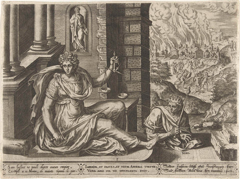 Nero and the justice (Justitia), Hans Collaert (I), 1576 Canvas Print