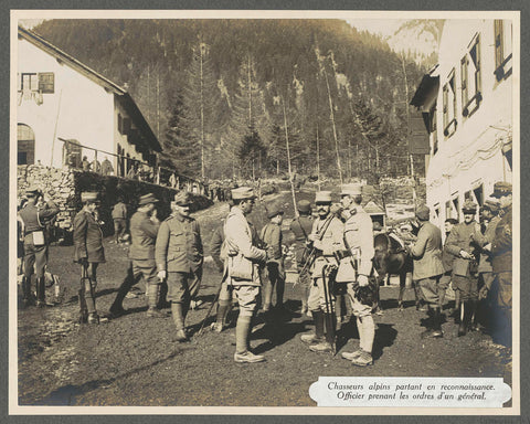 Officers of the Alpine hunters receive orders from a general at the start of a reconnaissance mission in the Dolomites, presumably Italians, Henri de Rothschild (attributed to), 1916 Canvas Print