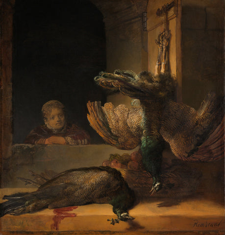 Still Life with Peacocks, Rembrandt van Rijn, c. 1639 Canvas Print