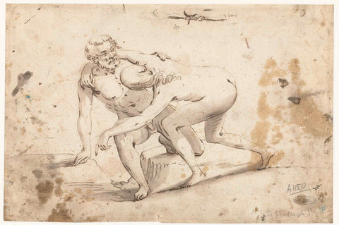 Wrestling naked man and woman, Gerard ter Borch (I) (attributed to), c. 1616 Canvas Print